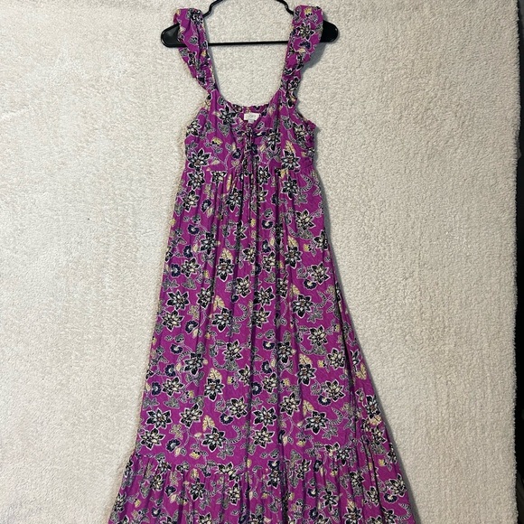 LOFT Purple/pink  Clover Hibiscus Ruffle Midi Halter Dress Sz. 4 Cottage Core - Picture 1 of 11